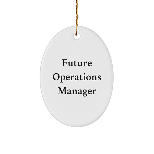 Funny Operations Manager Christmas Unique Gifts from Friends to Future Operations Manager Oval Ornament, White MDF with High-Gloss Finish, Inspirational Quote - Image 1