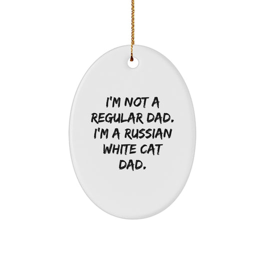 Funny Russian White Cat Dad Gifts for Men - Oval Ornament from Dad with Love - Christmas Unique Presents for Family - Image 1