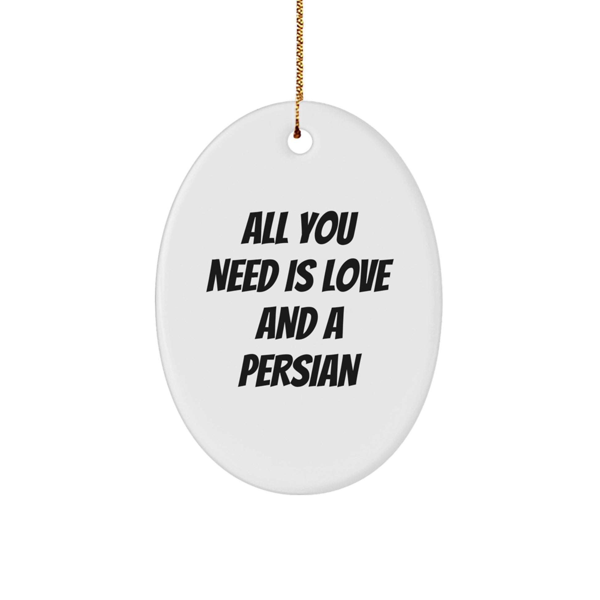 Funny Persian Cat Gifts for Women, Oval Ornament with 'All You Need Is Love And A Persian' Quote, Christmas Unique Gifts from Friends - Image 1
