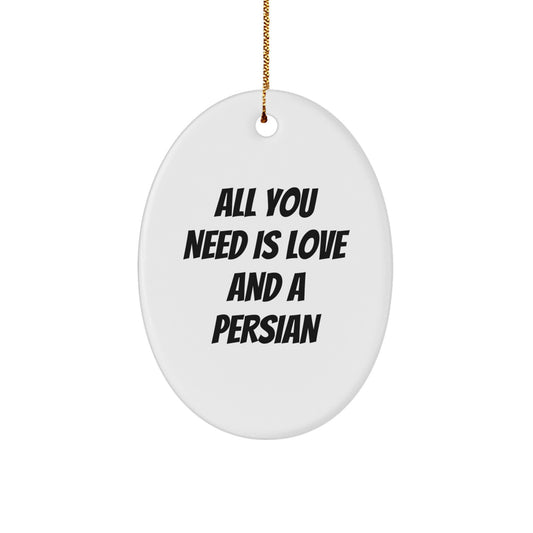 Funny Persian Cat Gifts for Women, Oval Ornament with 'All You Need Is Love And A Persian' Quote, Christmas Unique Gifts from Friends - Image 1