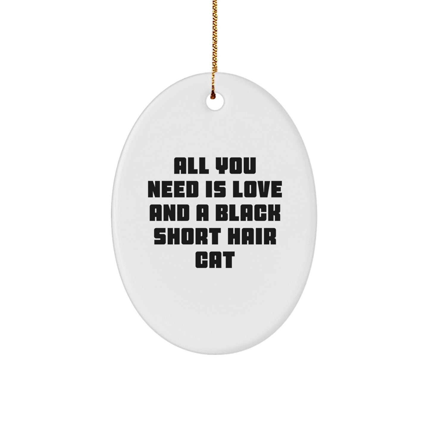 Funny Black Short Hair Cat Gifts from Friends for Christmas Oval Ornament - All You Need Is Love - Image 1