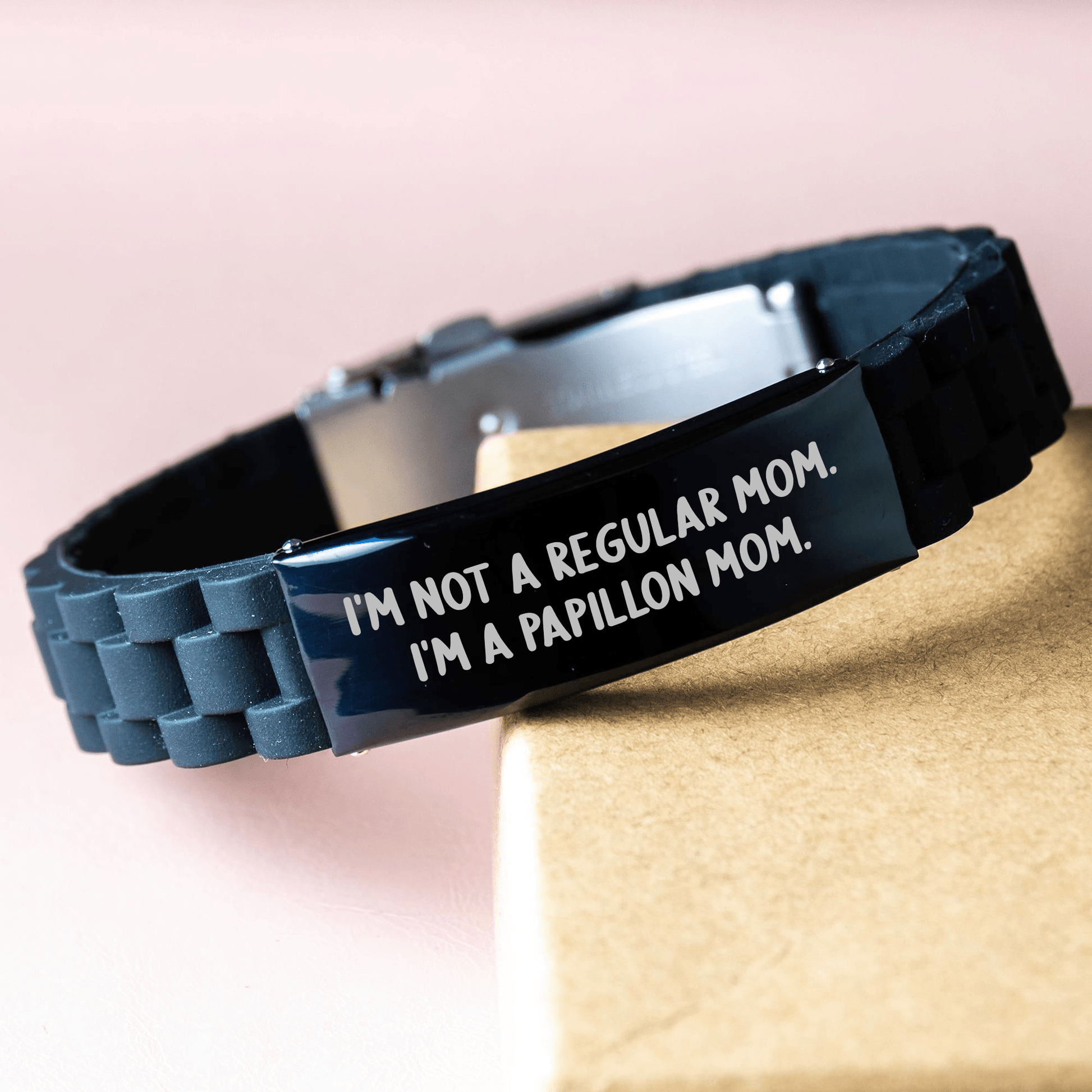Papillon Dog Mom's Funny Quote Glide lock Clasp Black Stainless Steel Adjustable Gift for Women Friends Family - Gifts from Mom to Papillon Dog Mom - Victory Thru Vision