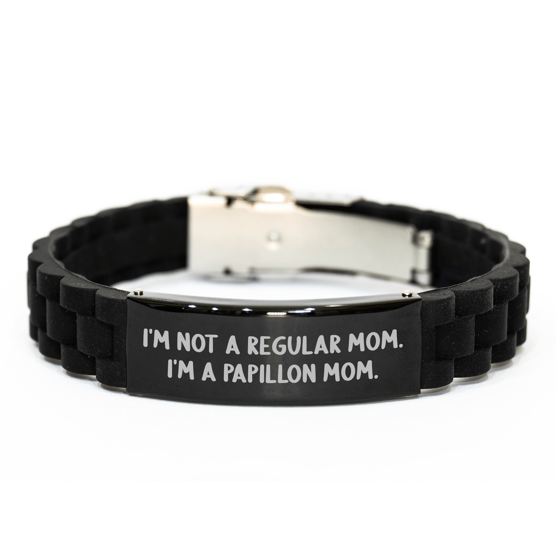 Papillon Dog Mom's Funny Quote Glide lock Clasp Black Stainless Steel Adjustable Gift for Women Friends Family - Gifts from Mom to Papillon Dog Mom - Victory Thru Vision