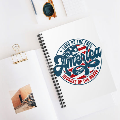 Patriotic Land Of The Free Because Of The Brave Notebook, USA Flag Journal, American Independence Day Diary, Patriotic Gift, Veterans Day Notebook - Victory Thru Vision