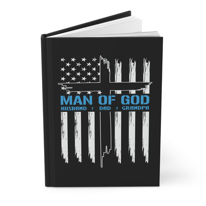 Patriotic Man Of God Cross Religious Hardcover Journal, Man Of God Cross American Flag Notebook, Diary, Christian Faith Gift, Inspirational Writing - Victory Thru Vision