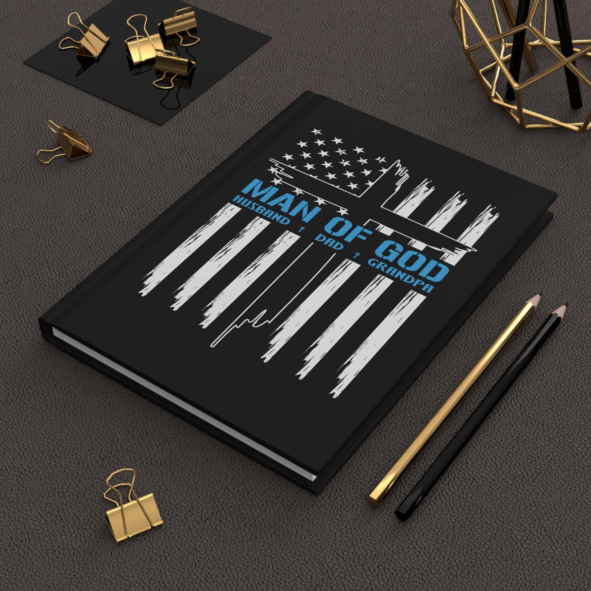 Patriotic Man Of God Cross Religious Hardcover Journal, Man Of God Cross American Flag Notebook, Diary, Christian Faith Gift, Inspirational Writing - Victory Thru Vision