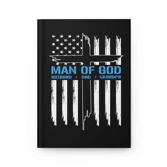 Patriotic Man Of God Cross Religious Hardcover Journal, Man Of God Cross American Flag Notebook, Diary, Christian Faith Gift, Inspirational Writing - Victory Thru Vision