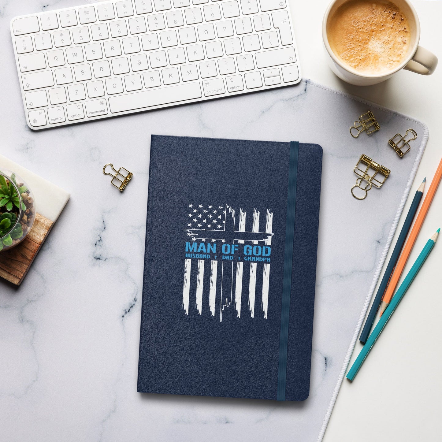 Patriotic Man of God Journal, Religious Notebook, Inspirational, Christian Notebook, American Flag, Hardcover bound notebook - Victory Thru Vision