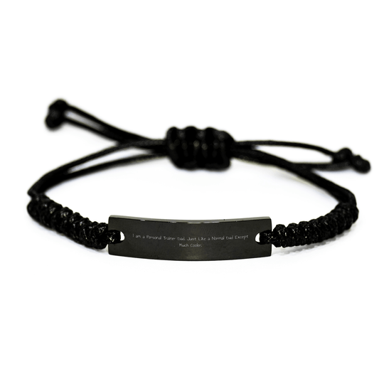 Personal Trainer Dad's Cool Rope Bracelet, Gifts from Men for Father's Day, Funny Quote Inside, Adjustable, Black Stainless Steel, Rope Engraving, Ideal Gift for Personal Trainers - Victory Thru Vision 