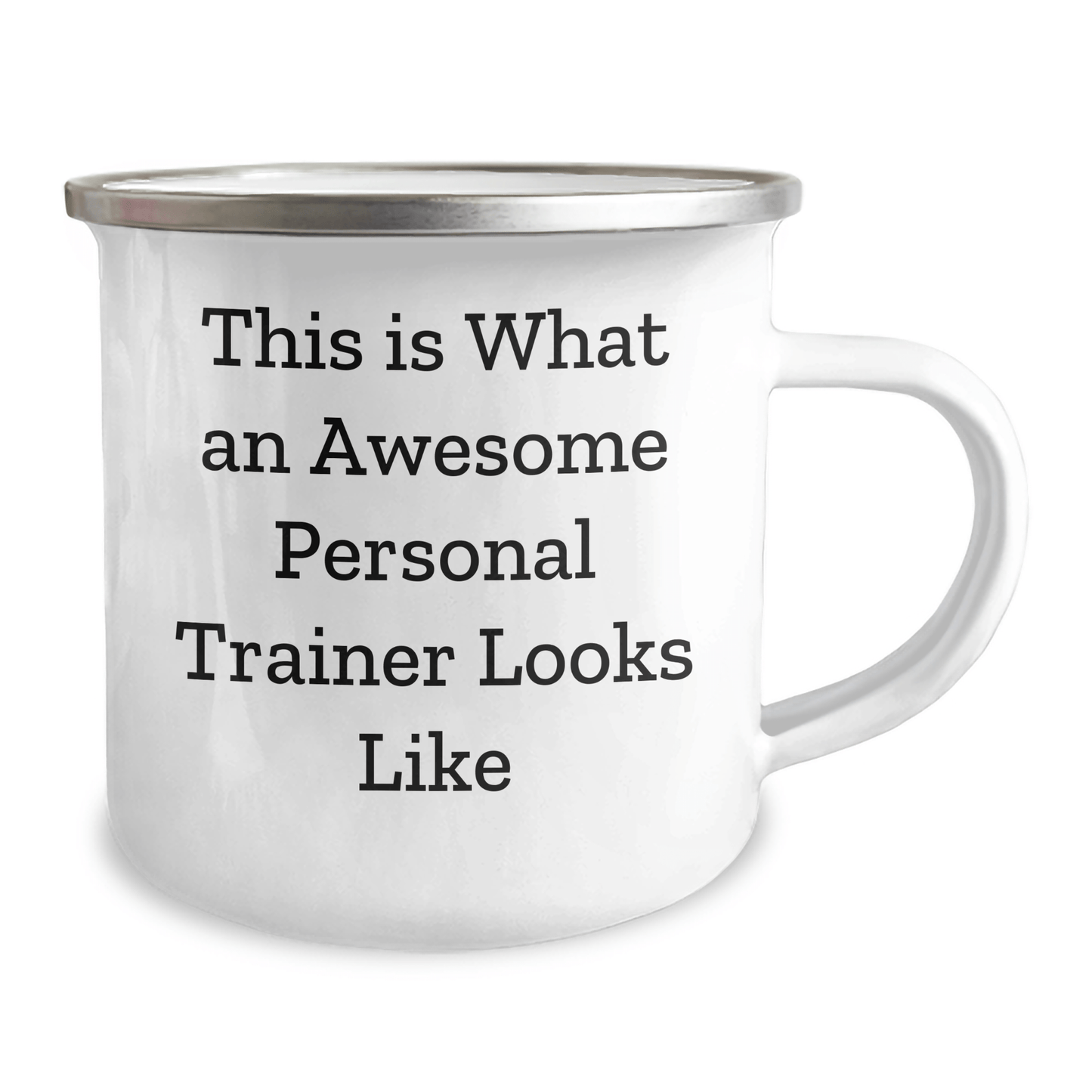 Personal Trainer Gifts from Friends for Men - Funny Quote Camping Mug, 12 oz Stainless Steel Enamel Finish, Perfect Graduation Unique Gifts for Trainers - Victory Thru Vision