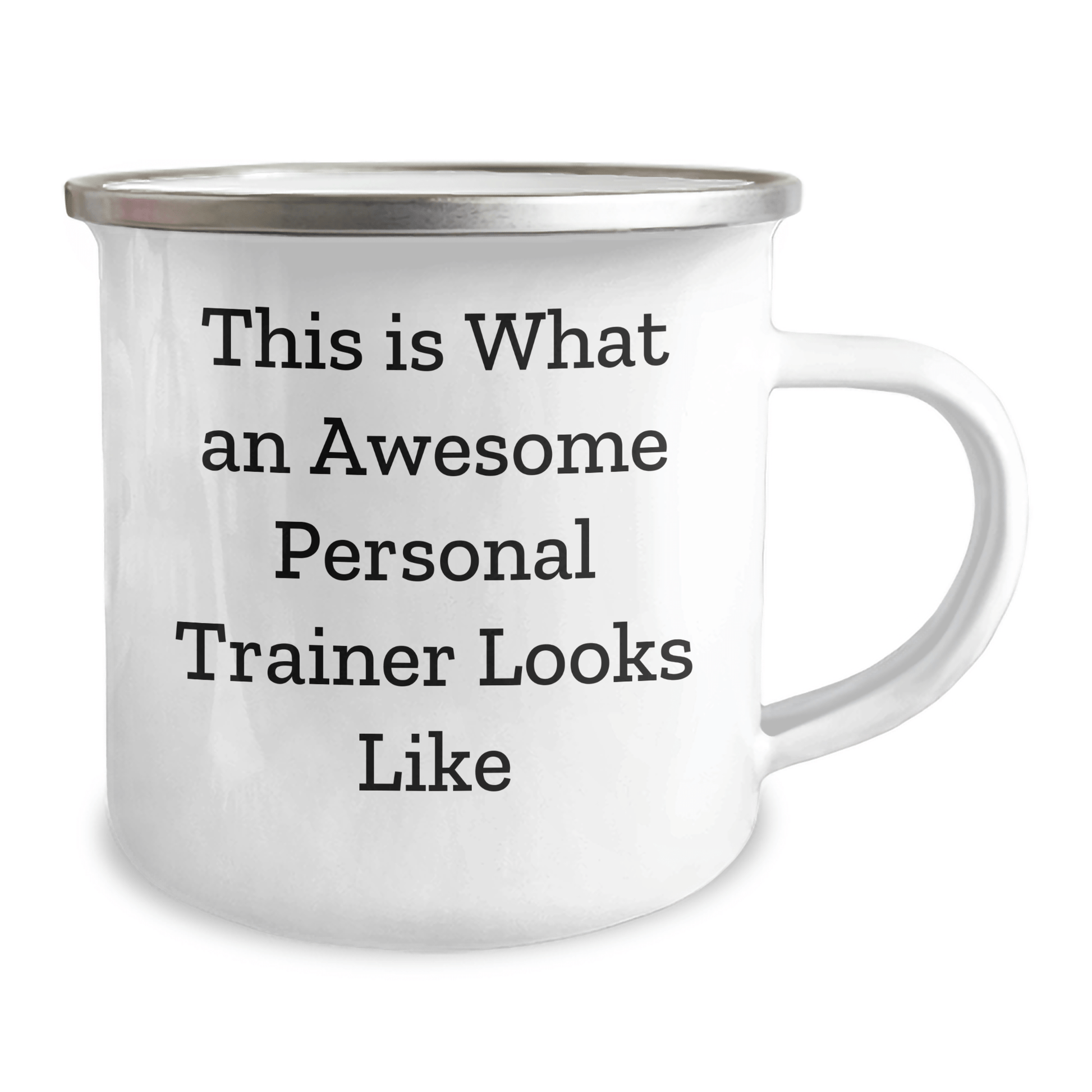 Personal Trainer Gifts from Friends for Men - Funny Quote Camping Mug, 12 oz Stainless Steel Enamel Finish, Perfect Graduation Unique Gifts for Trainers - Victory Thru Vision