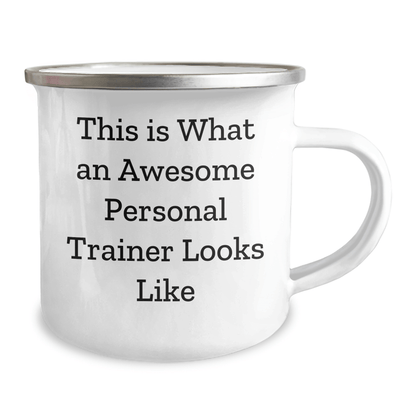 Personal Trainer Gifts from Friends for Men - Funny Quote Camping Mug, 12 oz Stainless Steel Enamel Finish, Perfect Graduation Unique Gifts for Trainers - Victory Thru Vision