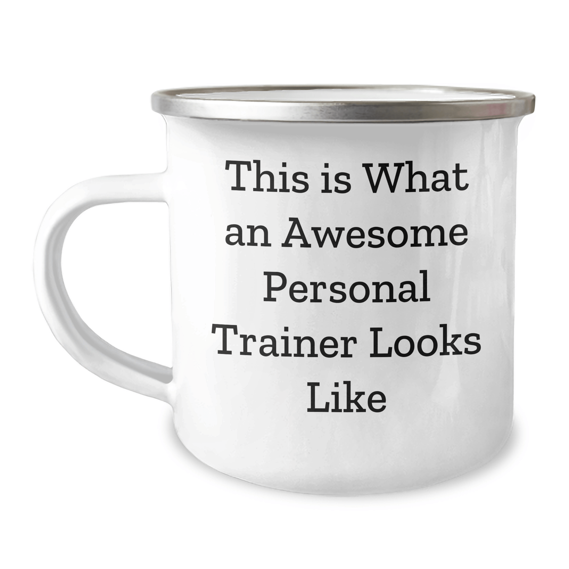 Personal Trainer Gifts from Friends for Men - Funny Quote Camping Mug, 12 oz Stainless Steel Enamel Finish, Perfect Graduation Unique Gifts for Trainers - Victory Thru Vision