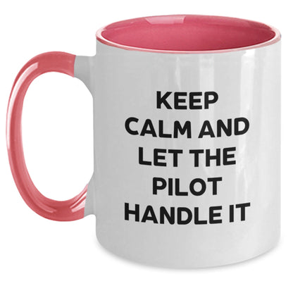 Pilot Gifts from Friends - Keep Calm and Let the Pilot Handle It - Two Tone Coffee Mug for Graduation - Victory Thru Vision