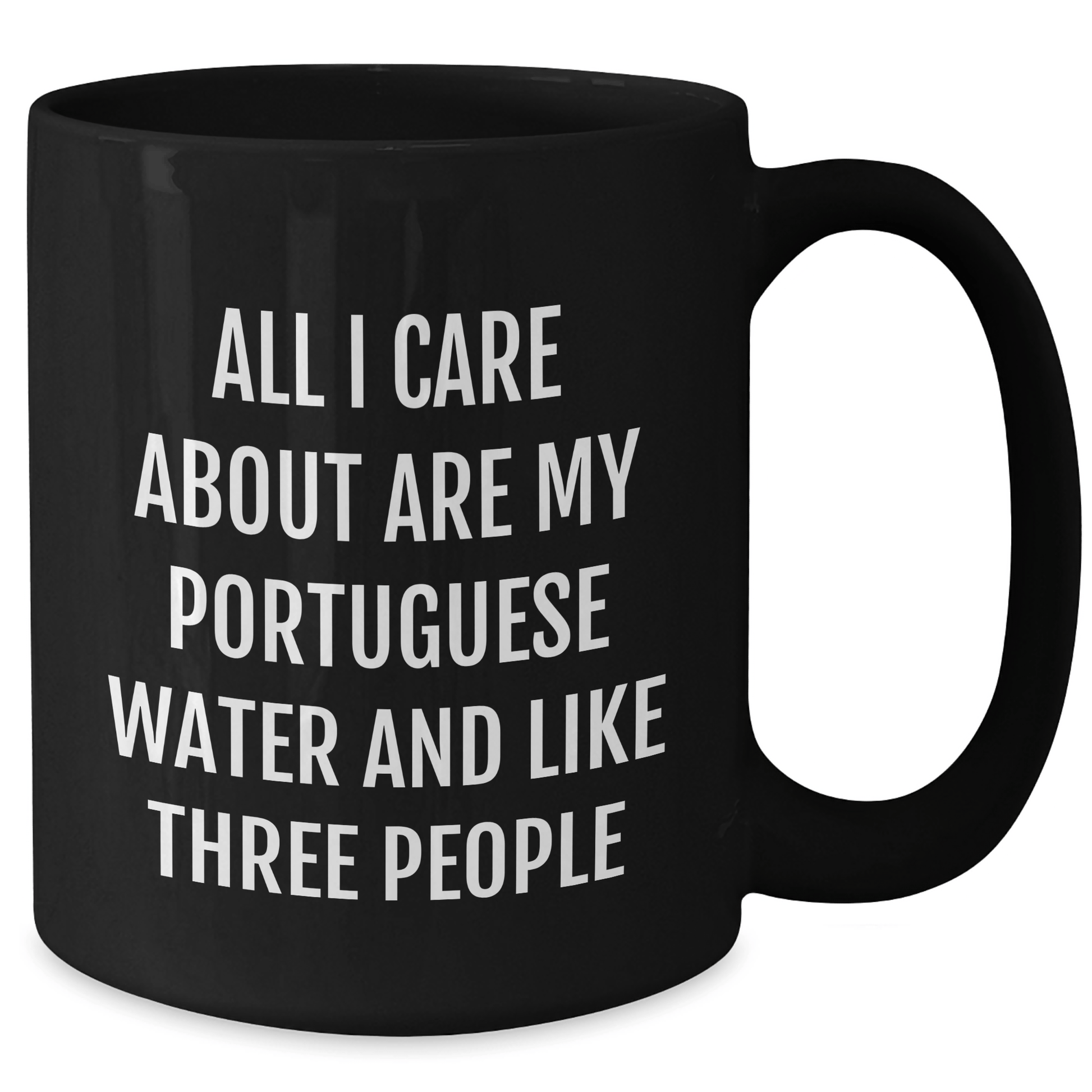 Portuguese Water Dog Lovers Gift, Funny Black Coffee Mug for Dad, Gifts from Men to Family, 'All I Care About Are My Portuguese Water And Like Three People' - Victory Thru Vision 
