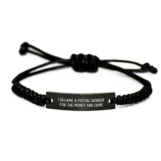 Postal Worker Humor Rope Gift for Men, Gifts from Coworkers, Inspirational Quote for Graduation, Adjustable Black Rope Bracelet, Unique Present for Postal Worker - Victory Thru Vision