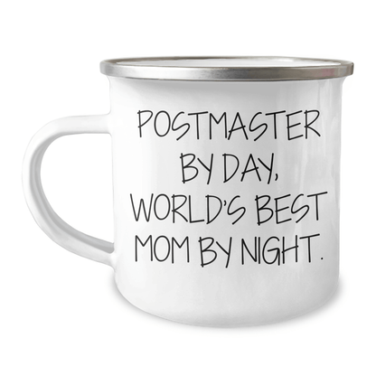 Postmaster Gifts from Mom By Night, Funny Camping Mug for Graduation, Enamel Finish, 12 oz Capacity - Victory Thru Vision