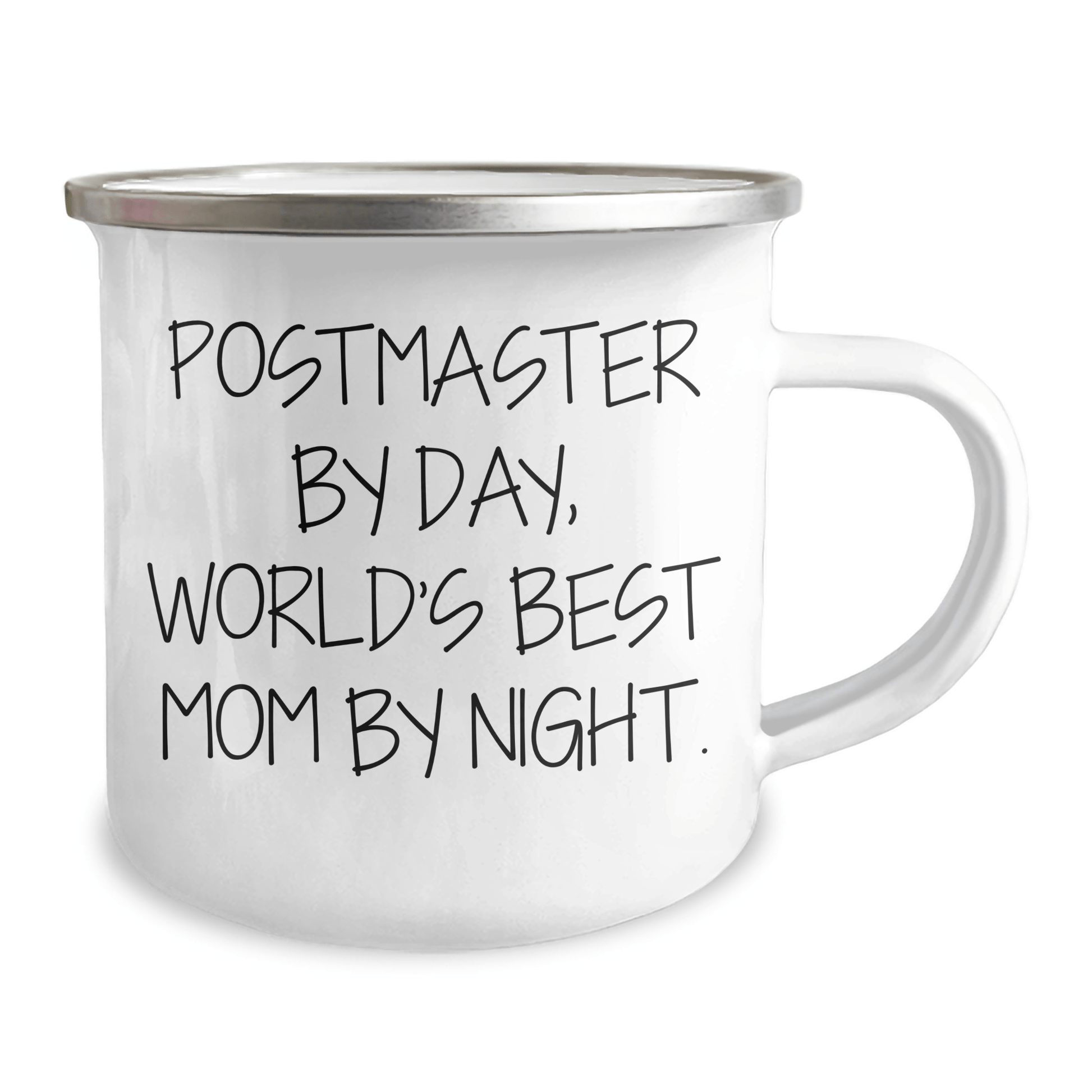 Postmaster Gifts from Mom By Night, Funny Camping Mug for Graduation, Enamel Finish, 12 oz Capacity - Victory Thru Vision