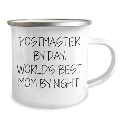 Postmaster Gifts from Mom By Night, Funny Camping Mug for Graduation, Enamel Finish, 12 oz Capacity - Victory Thru Vision