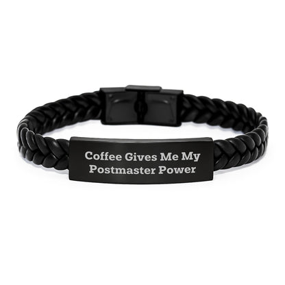 Postmaster Power Interlaced Leather Birthday Unique Gifts from Men to Postmaster, Funny Quote 'Coffee Gives Me My Postmaster Power' - Victory Thru Vision
