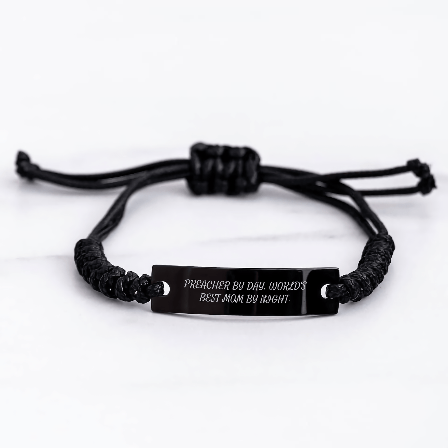 Preacher Gifts by Day, World's Best Mom by Night Rope Bracelet - Adjustable Black Stainless Steel with Interlaced Rope - Gifts from Men to Preacher - Unique Father's Day Unique Gift for Preacher - Victory Thru Vision 