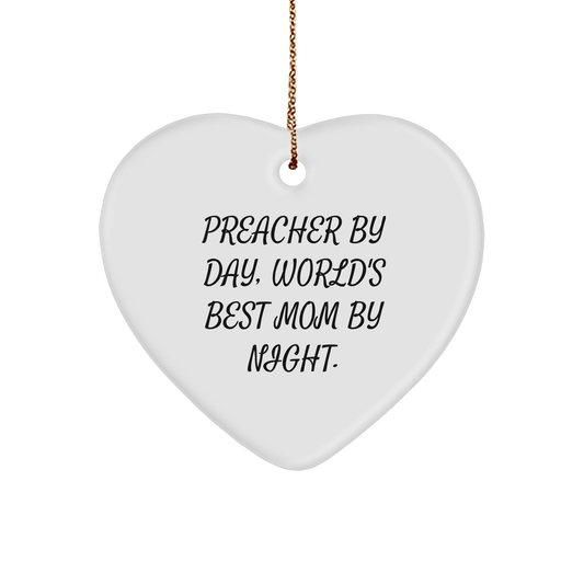 Preacher Gifts: Funny Heart Ornament for Preacher By Day, World's Best Mom By Night - Gifts from Family for Preacher - Victory Thru Vision 