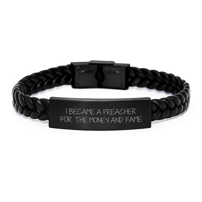 Preacher Humor Interlaced Leather Bracelet, Gifts from Friends for Preacher, Inspirational Quote, Graduation Unique Gifts for Men - Victory Thru Vision