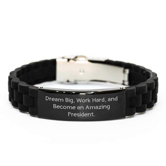 President Gifts from Friends - Inspirational Quote Glide lock Clasp Bracelet for Graduation, 'Dream Big, Work Hard, And Become An Amazing President.' - Victory Thru Vision