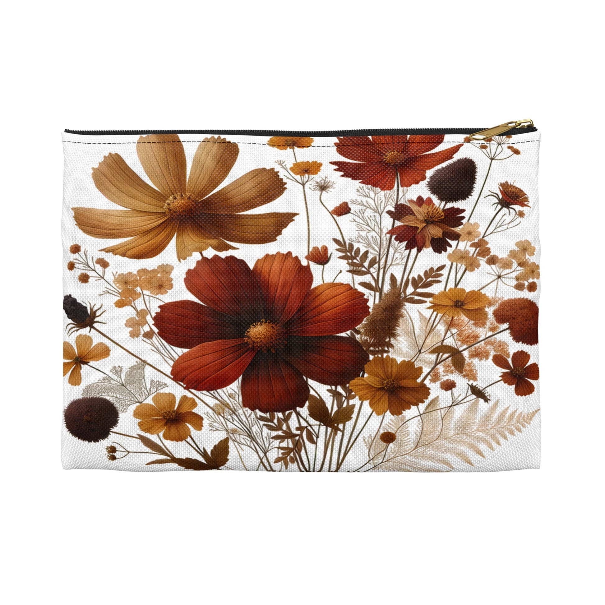 Pressed Flowers Accessory Pouch, Floral Makeup Bag, Botanical Zipper Case, Cosmetic Organizer, Gift for Nature Lover - Victory Thru Vision 