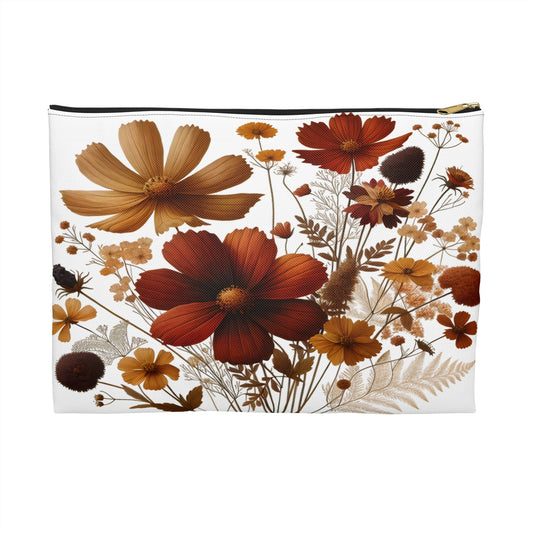 Pressed Flowers Accessory Pouch, Floral Makeup Bag, Botanical Zipper Case, Cosmetic Organizer, Gift for Nature Lover - Victory Thru Vision 