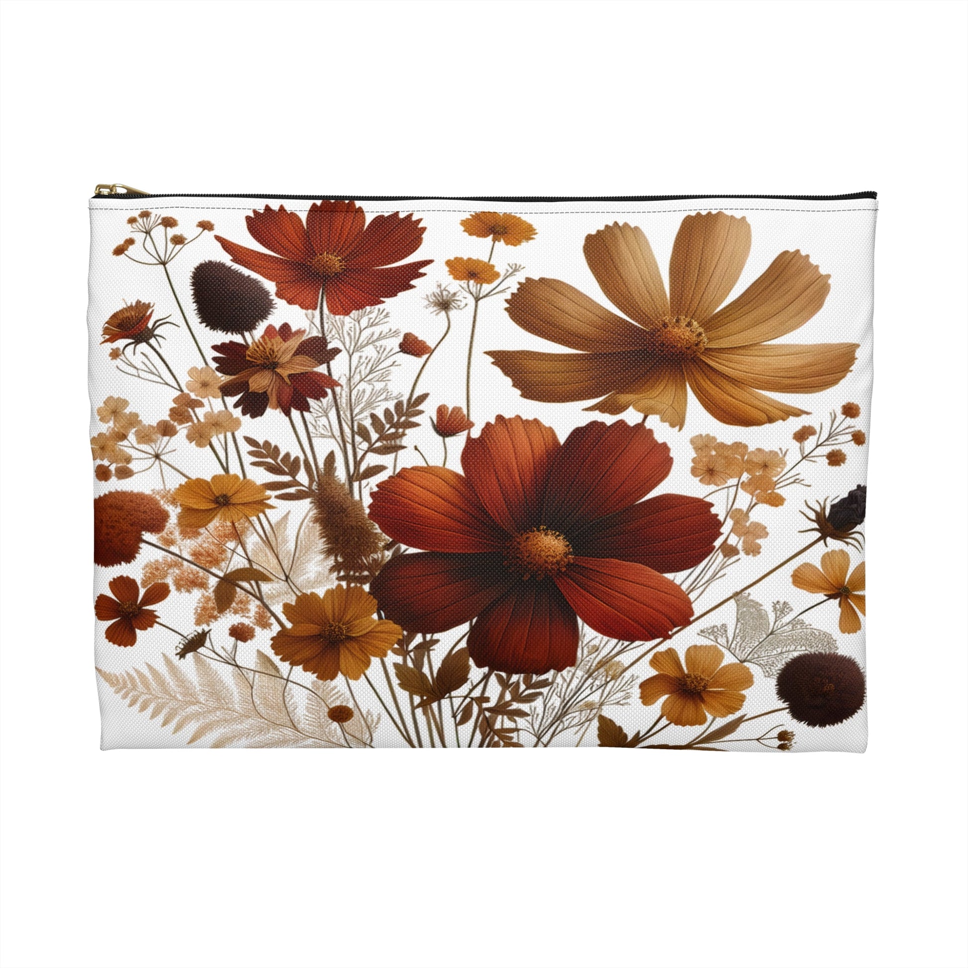 Pressed Flowers Accessory Pouch, Floral Makeup Bag, Botanical Zipper Case, Cosmetic Organizer, Gift for Nature Lover - Victory Thru Vision 