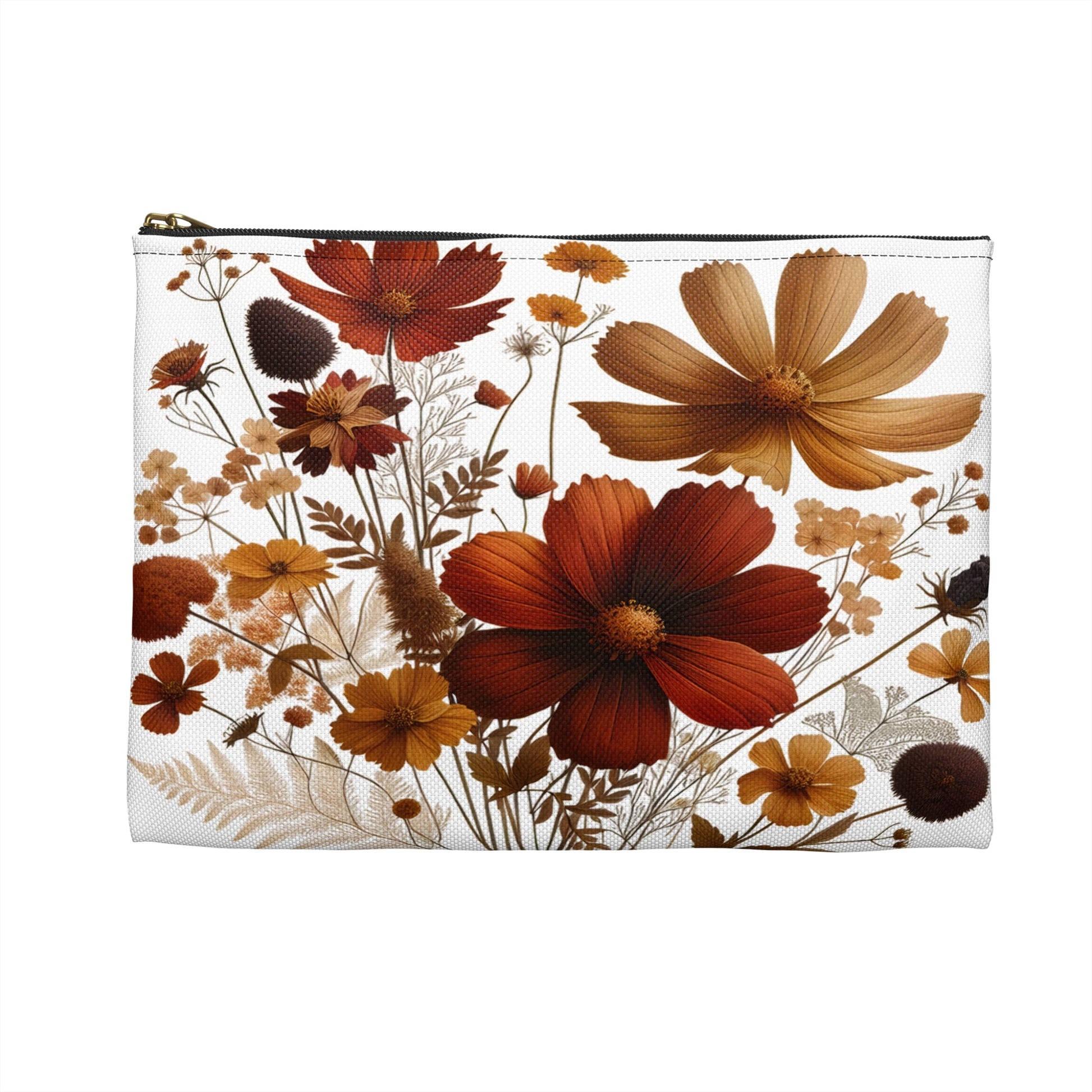 Pressed Flowers Accessory Pouch, Floral Makeup Bag, Botanical Zipper Case, Cosmetic Organizer, Gift for Nature Lover - Victory Thru Vision 