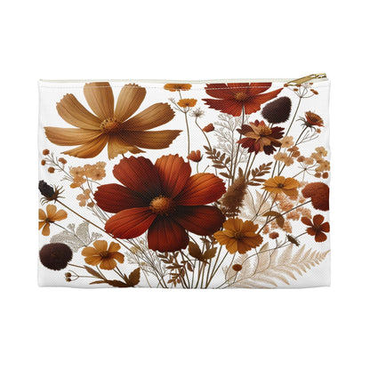 Pressed Flowers Accessory Pouch, Floral Makeup Bag, Botanical Zipper Case, Cosmetic Organizer, Gift for Nature Lover - Victory Thru Vision 