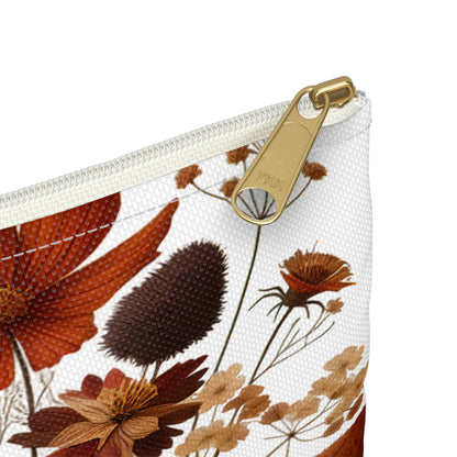Pressed Flowers Accessory Pouch, Floral Makeup Bag, Botanical Zipper Case, Cosmetic Organizer, Gift for Nature Lover - Victory Thru Vision 