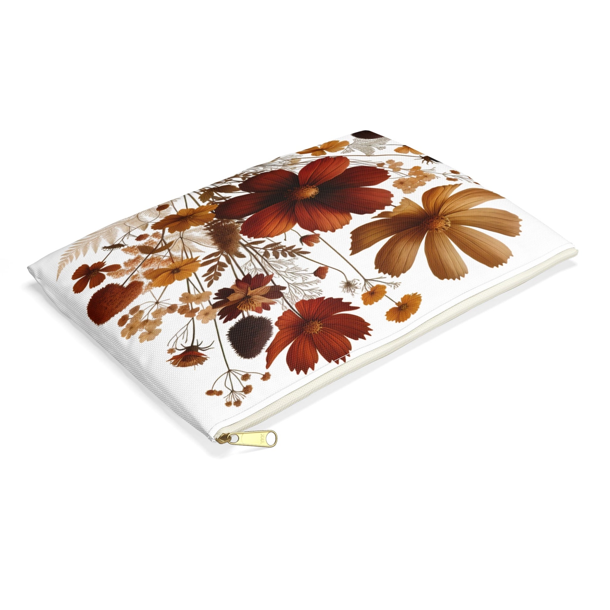 Pressed Flowers Accessory Pouch, Floral Makeup Bag, Botanical Zipper Case, Cosmetic Organizer, Gift for Nature Lover - Victory Thru Vision 