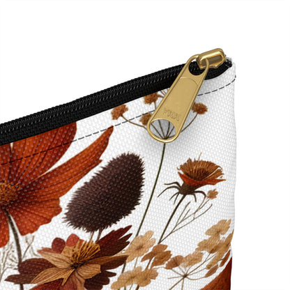 Pressed Flowers Accessory Pouch, Floral Makeup Bag, Botanical Zipper Case, Cosmetic Organizer, Gift for Nature Lover - Victory Thru Vision 