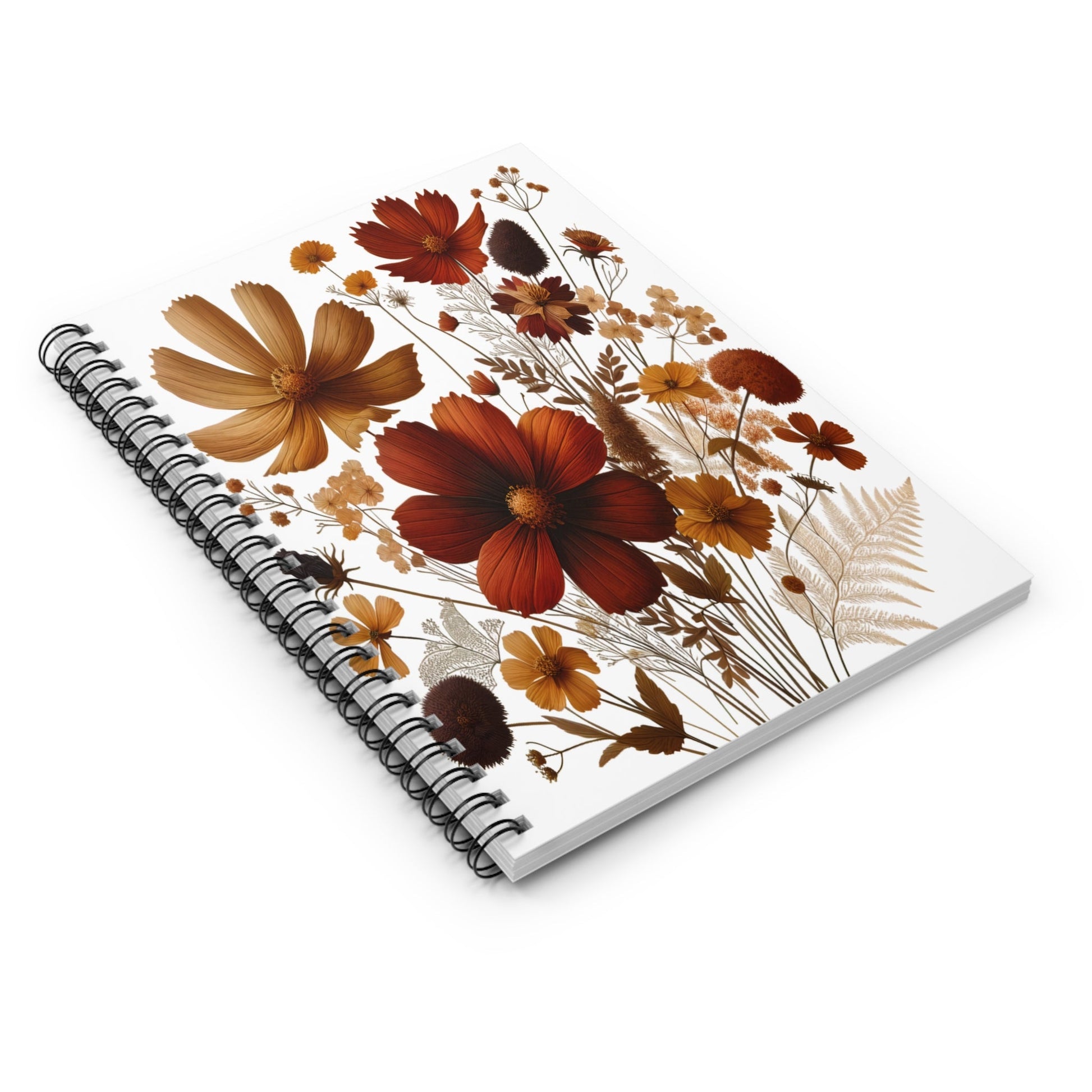 Pressed Flowers Spiral Notebook, Botanical Journal, Ruled Line Notebook, Nature Lover Gift, Floral Diary - Victory Thru Vision