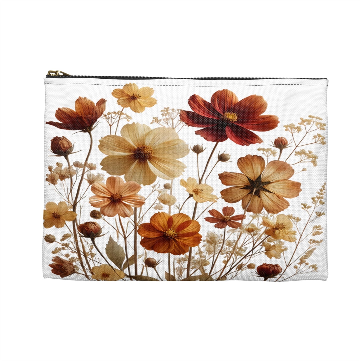 Pressed Wildflowers Accessory Pouch, Floral Makeup Bag, Botanical Zipper Pouch, Small Travel Organizer, Gift for Gardeners - Victory Thru Vision 