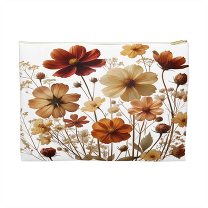 Pressed Wildflowers Accessory Pouch, Floral Makeup Bag, Botanical Zipper Pouch, Small Travel Organizer, Gift for Gardeners - Victory Thru Vision 