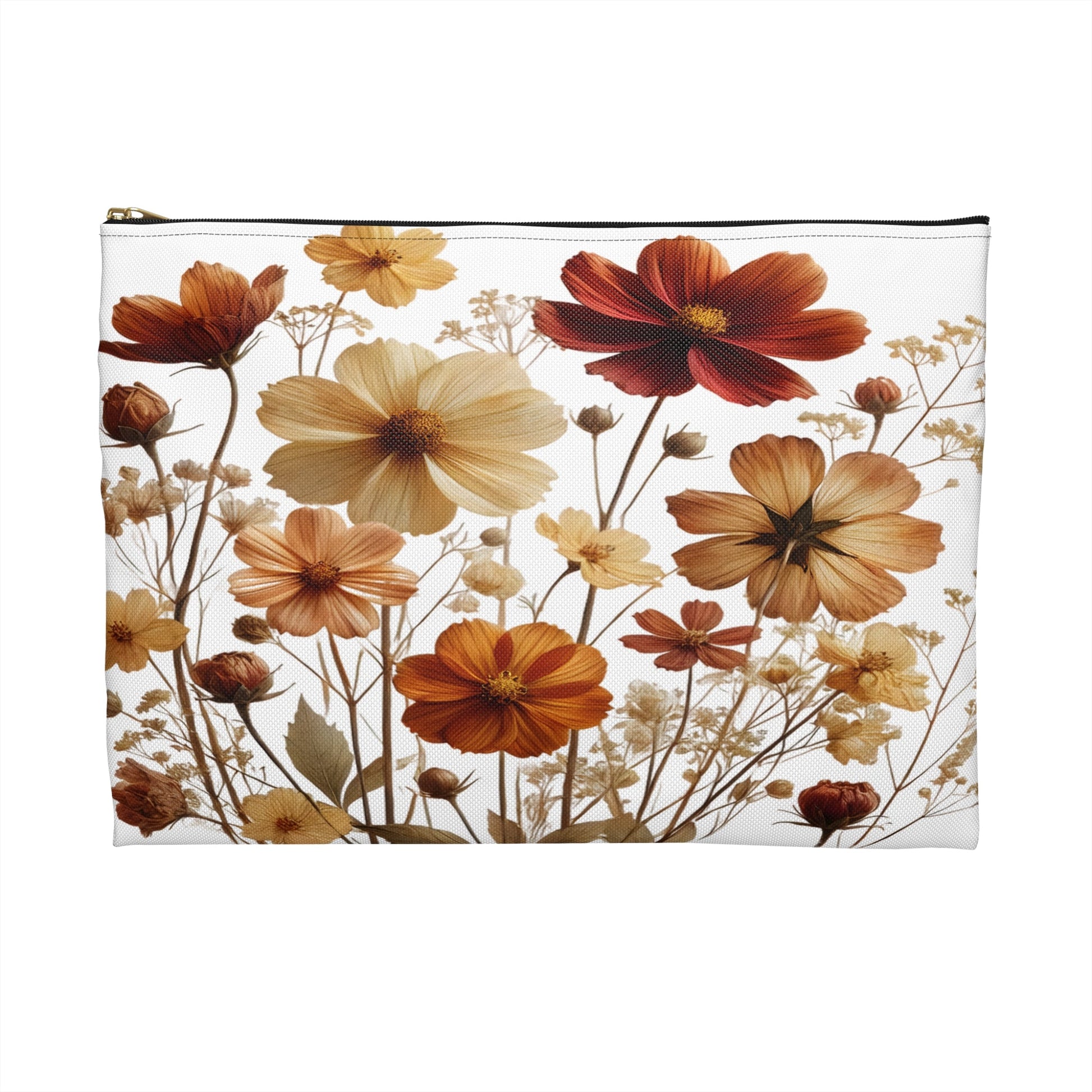 Pressed Wildflowers Accessory Pouch, Floral Makeup Bag, Botanical Zipper Pouch, Small Travel Organizer, Gift for Gardeners - Victory Thru Vision 