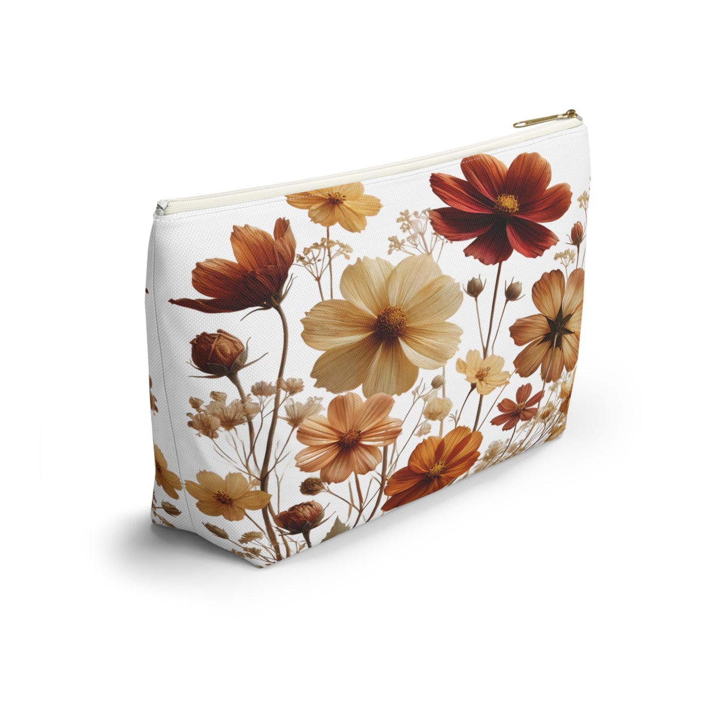 Pressed Wildflowers Design, Floral Makeup Bag, Botanical Toiletry Bag, Gift for Nature Lover, Accessory Pouch - Victory Thru Vision 