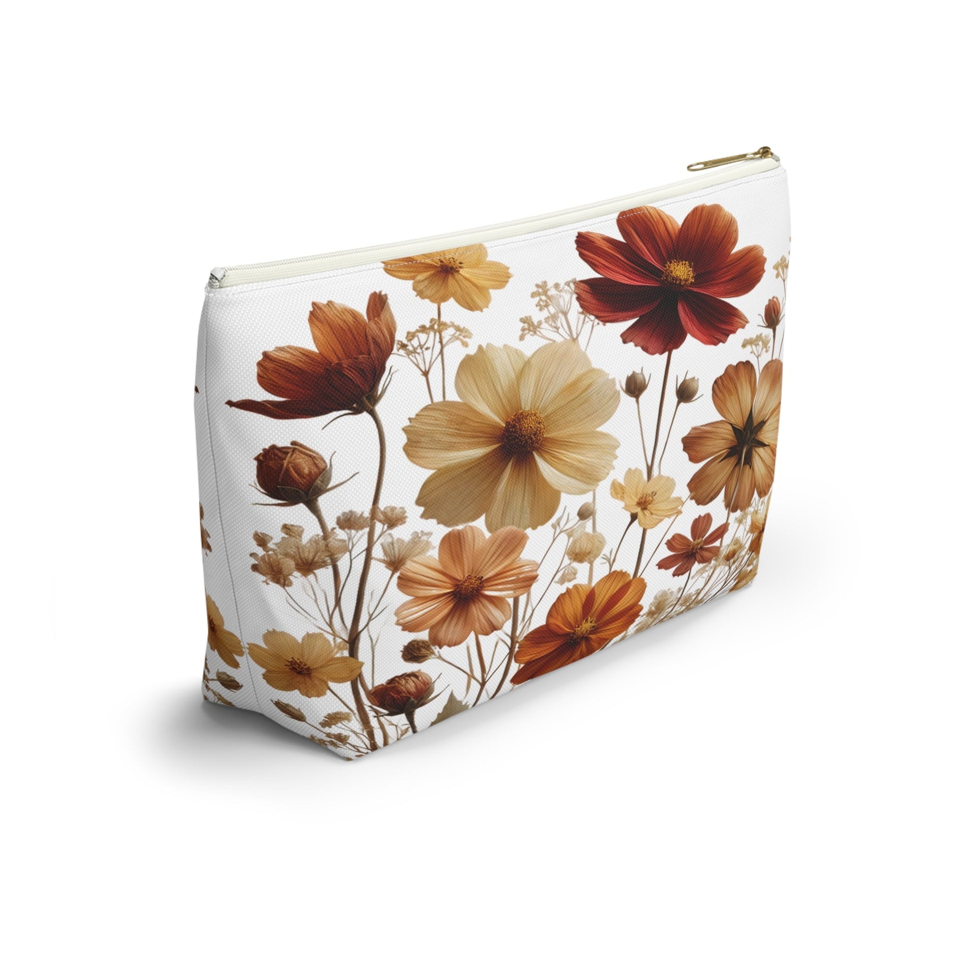 Pressed Wildflowers Design, Floral Makeup Bag, Botanical Toiletry Bag, Gift for Nature Lover, Accessory Pouch - Victory Thru Vision 