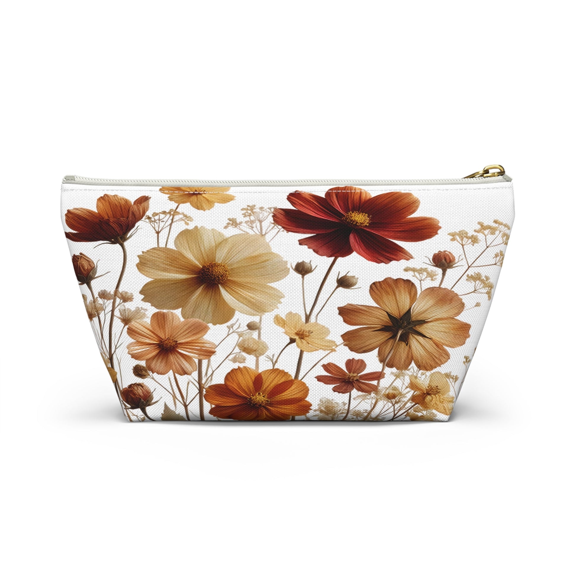 Pressed Wildflowers Design, Floral Makeup Bag, Botanical Toiletry Bag, Gift for Nature Lover, Accessory Pouch - Victory Thru Vision 