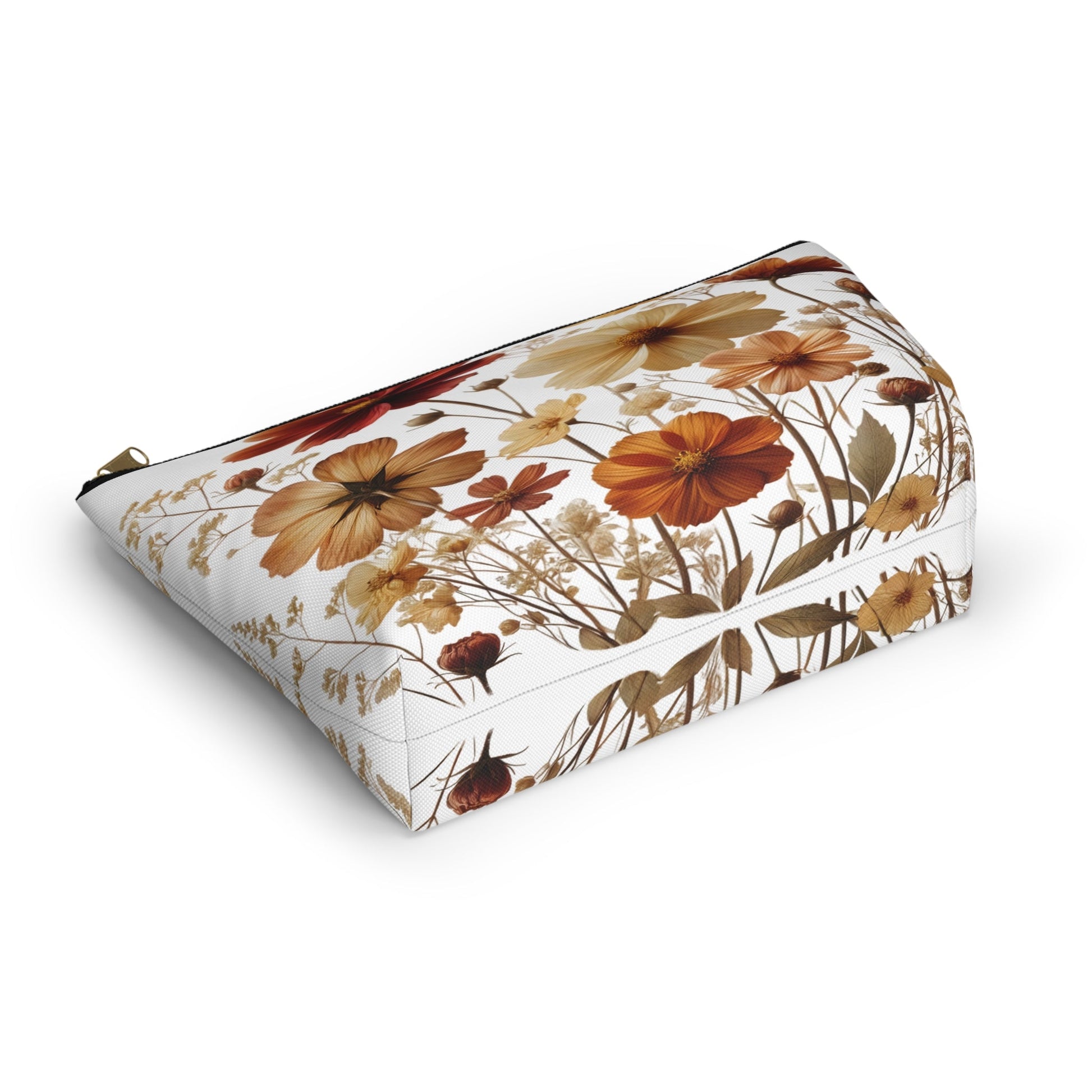 Pressed Wildflowers Design, Floral Makeup Bag, Botanical Toiletry Bag, Gift for Nature Lover, Accessory Pouch - Victory Thru Vision 