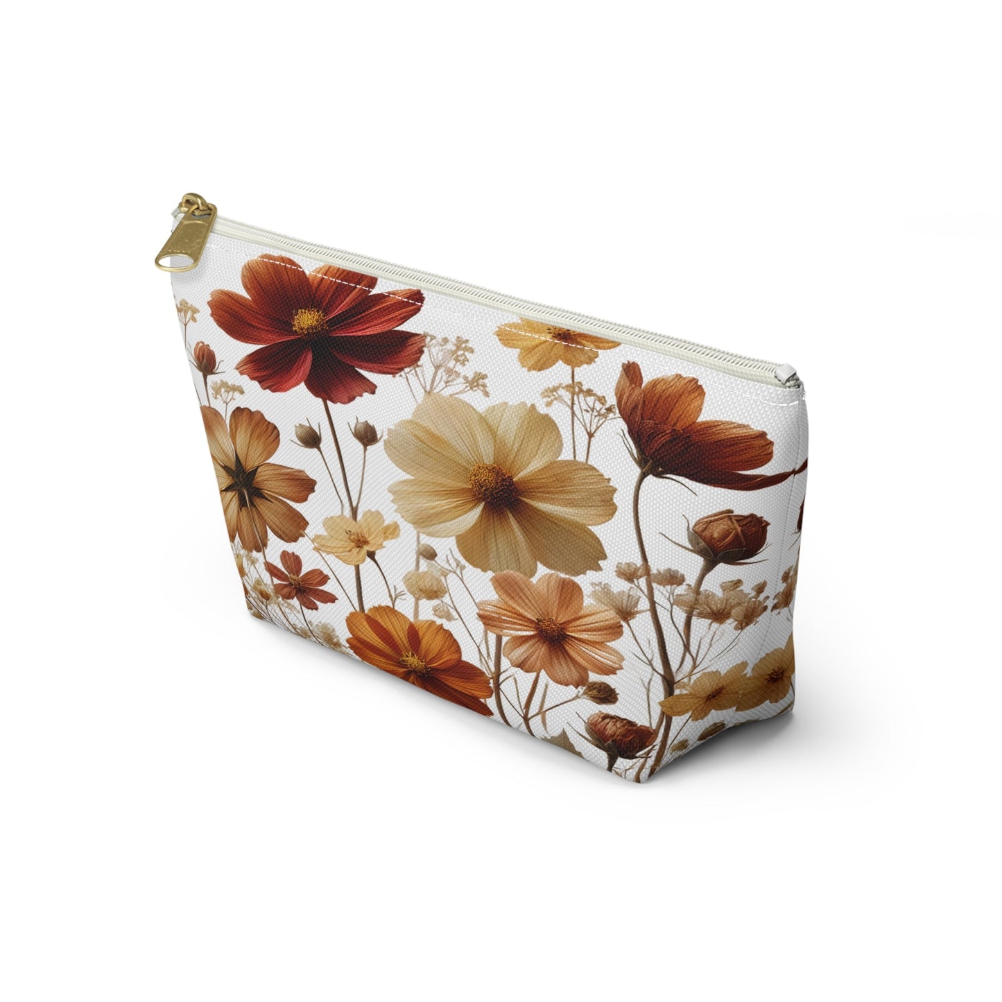 Pressed Wildflowers Design, Floral Makeup Bag, Botanical Toiletry Bag, Gift for Nature Lover, Accessory Pouch - Victory Thru Vision 
