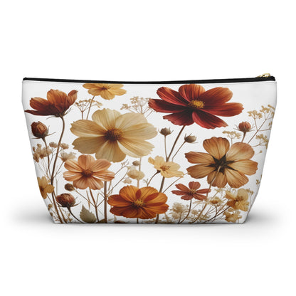 Pressed Wildflowers Design, Floral Makeup Bag, Botanical Toiletry Bag, Gift for Nature Lover, Accessory Pouch - Victory Thru Vision 