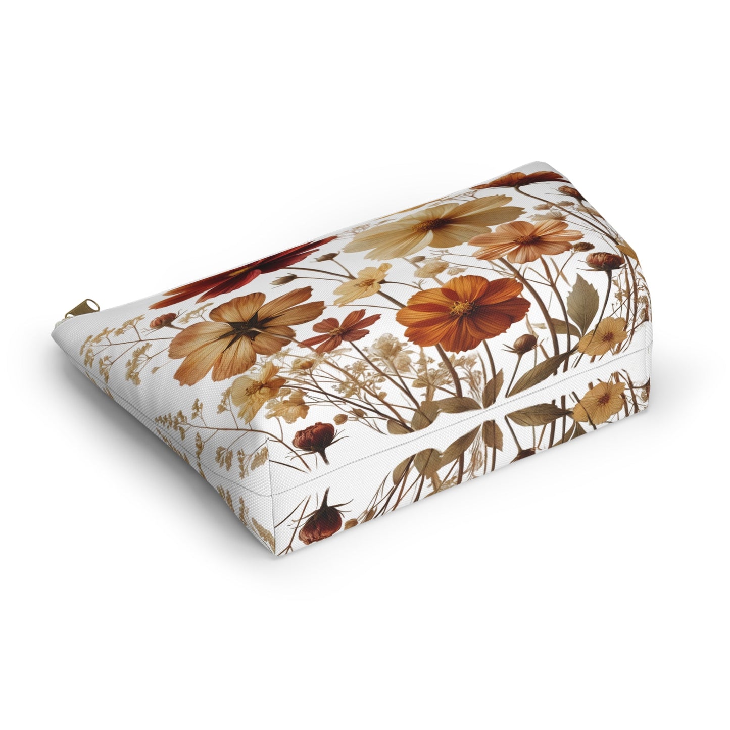 Pressed Wildflowers Design, Floral Makeup Bag, Botanical Toiletry Bag, Gift for Nature Lover, Accessory Pouch - Victory Thru Vision 