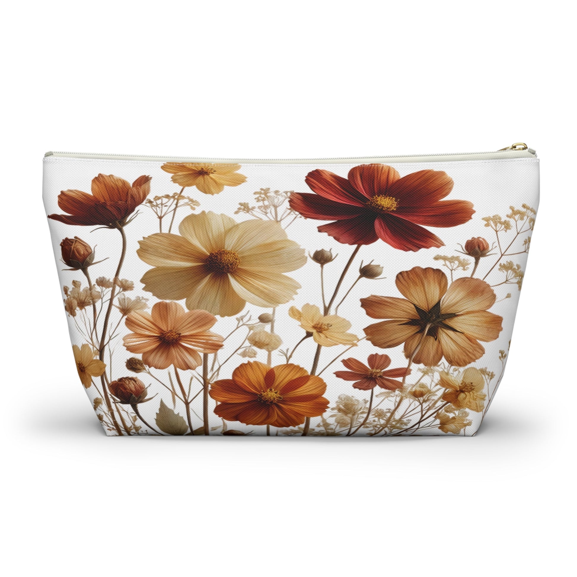 Pressed Wildflowers Design, Floral Makeup Bag, Botanical Toiletry Bag, Gift for Nature Lover, Accessory Pouch - Victory Thru Vision 