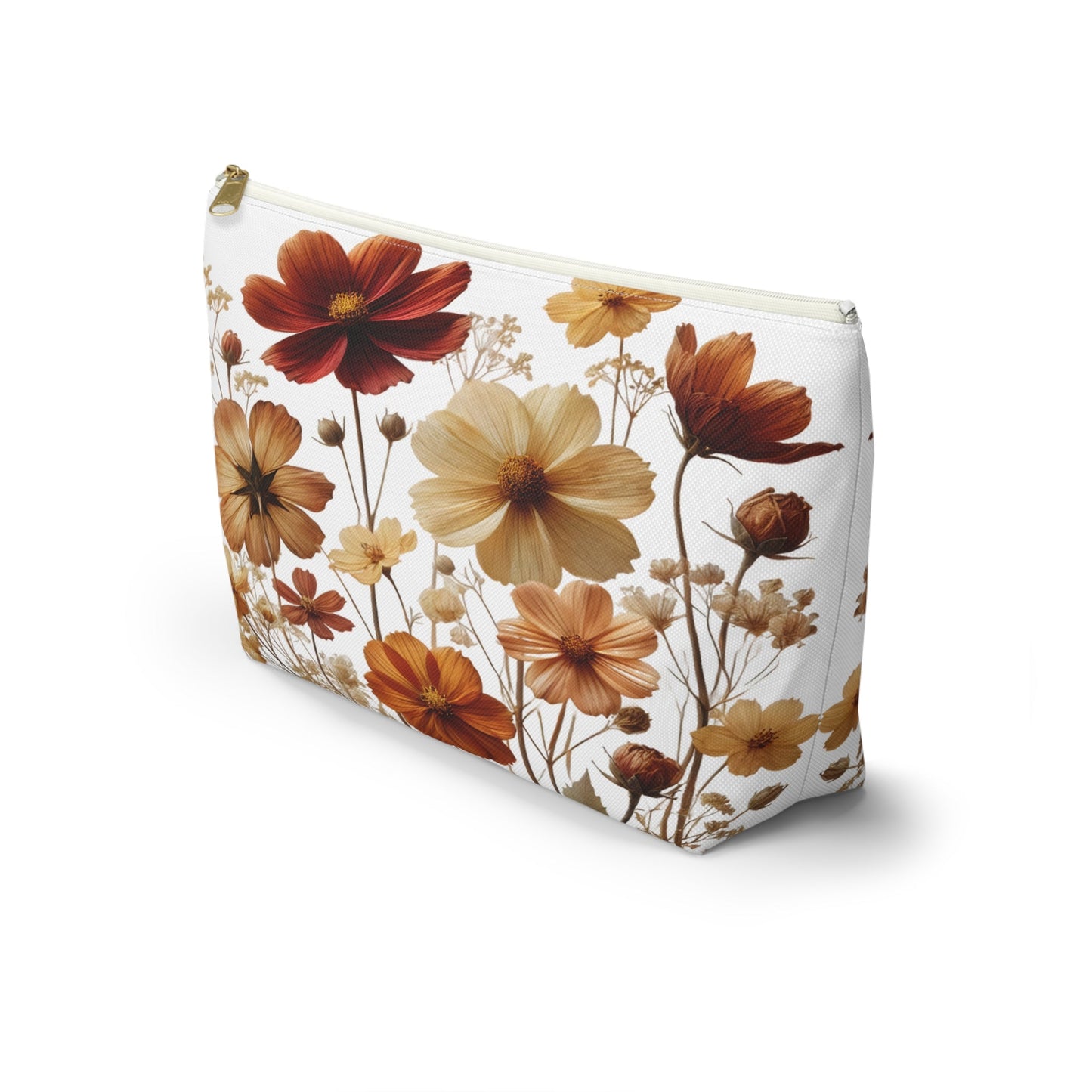 Pressed Wildflowers Design, Floral Makeup Bag, Botanical Toiletry Bag, Gift for Nature Lover, Accessory Pouch - Victory Thru Vision 