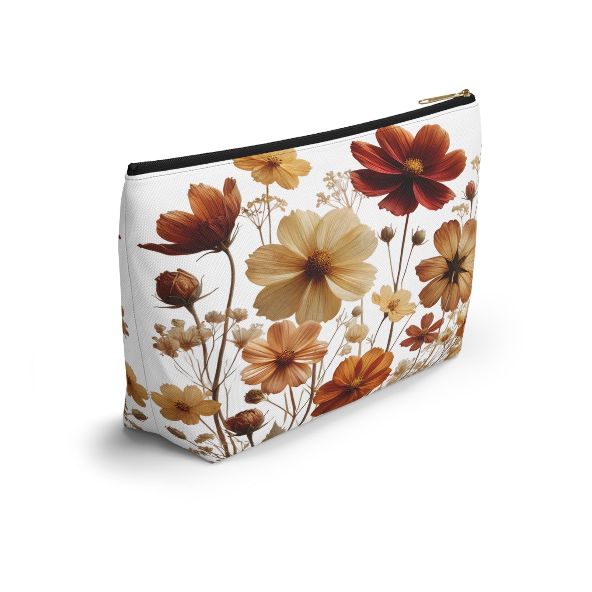 Pressed Wildflowers Design, Floral Makeup Bag, Botanical Toiletry Bag, Gift for Nature Lover, Accessory Pouch - Victory Thru Vision 
